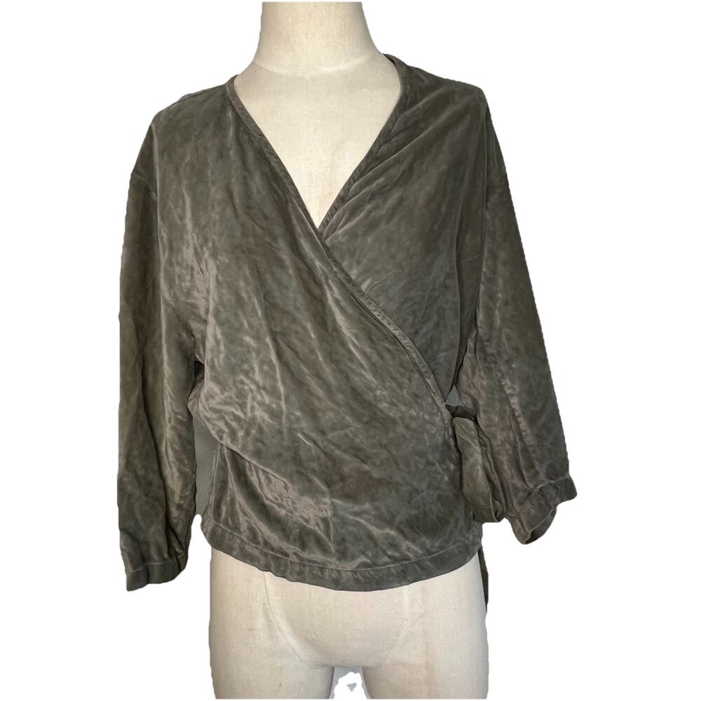 CP SHADES Velvet Wrap Top Blouse Dolman Olive Green Gothic Medium New Ab19
